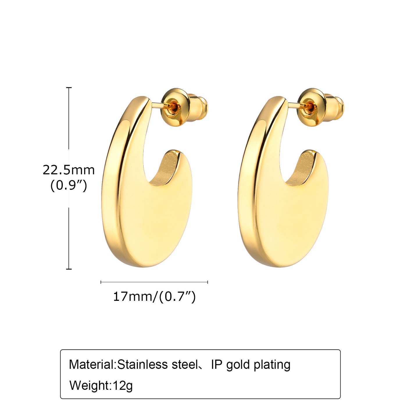 1 Pair Simple Style Classic Style Solid Color Polishing Plating Stainless Steel 18k Gold Plated Earrings