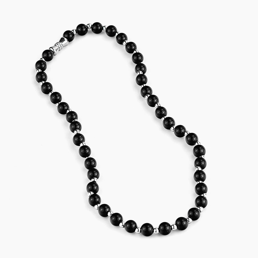 Hip-hop Round Stainless Steel Beaded Necklace