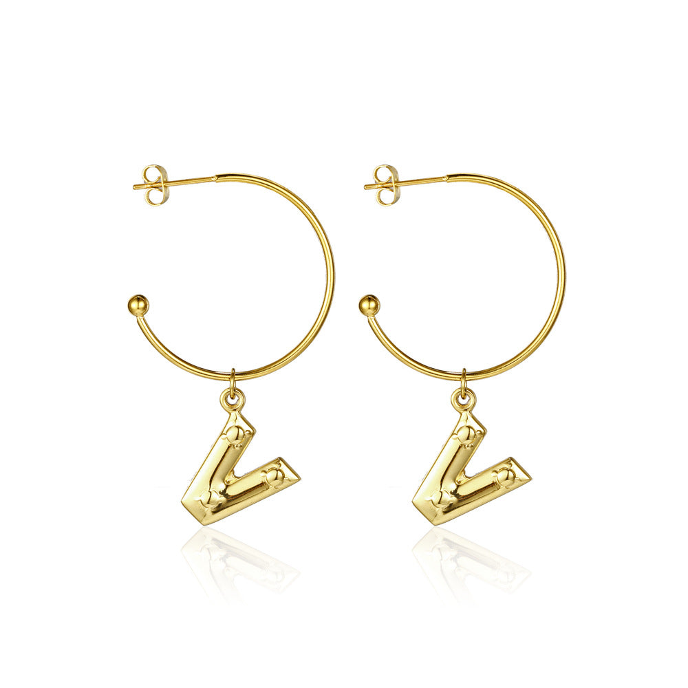 1 Pair Simple Style Commute Letter Plating Titanium Steel Gold Plated Drop Earrings