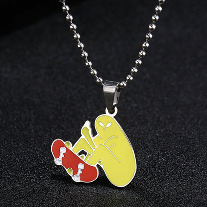 Wholesale Hip-hop Color Block Stainless Steel Epoxy Pendant Necklace