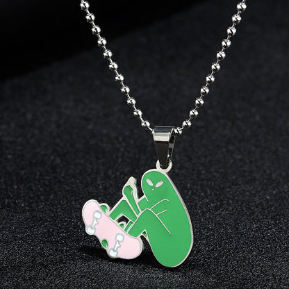 Wholesale Hip-hop Color Block Stainless Steel Epoxy Pendant Necklace