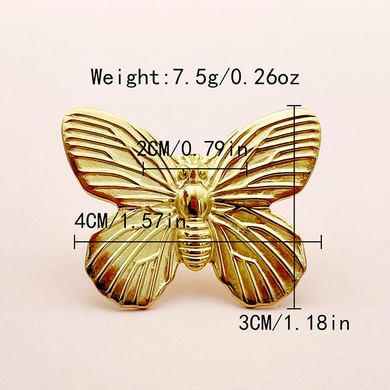 Vintage Style Exaggerated Sector Flower Butterfly Stainless Steel Enamel Plating Inlay Zircon Gold Plated Rings