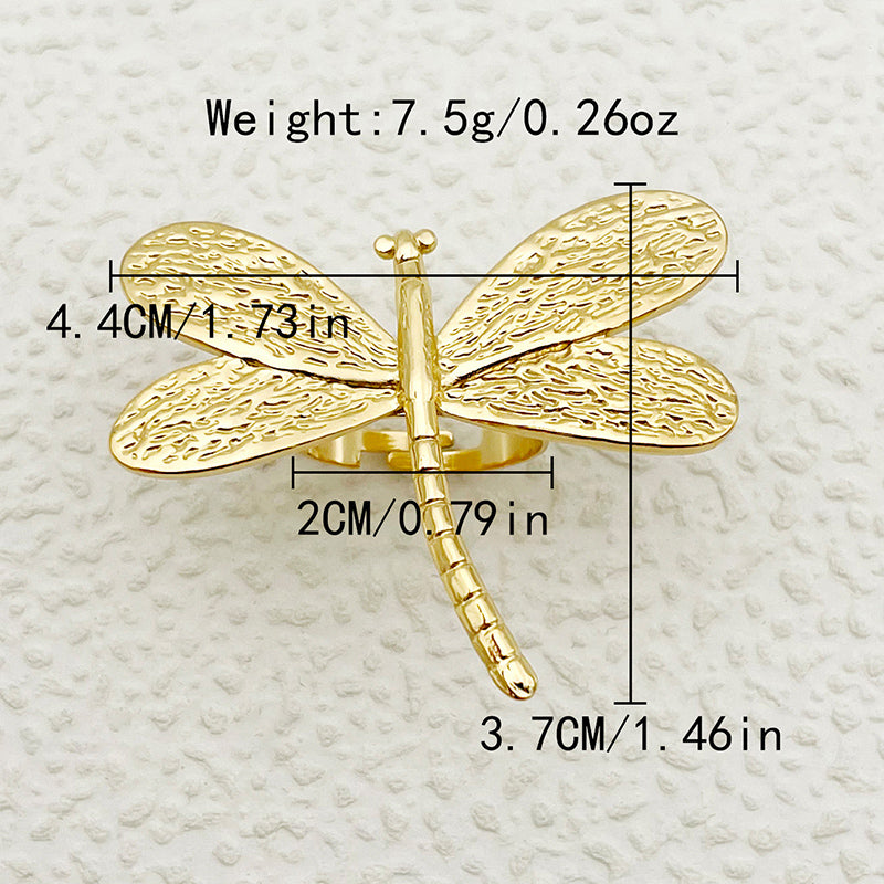 Vintage Style Exaggerated Sector Flower Butterfly Stainless Steel Enamel Plating Inlay Zircon Gold Plated Rings