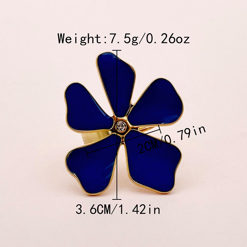 Vintage Style Exaggerated Sector Flower Butterfly Stainless Steel Enamel Plating Inlay Zircon Gold Plated Rings