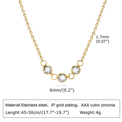 Simple Style Round Titanium Steel Plating Inlay Zircon Gold Plated Necklace