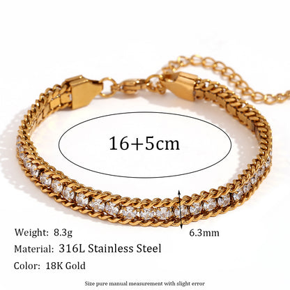 Simple Style Classic Style Solid Color Stainless Steel Plating Inlay Rhinestones 18k Gold Plated Bracelets