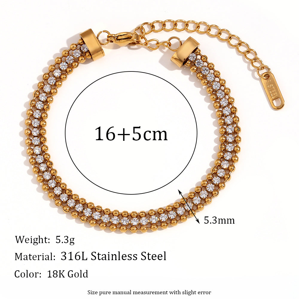 Simple Style Classic Style Solid Color Stainless Steel Plating Inlay Rhinestones 18k Gold Plated Bracelets