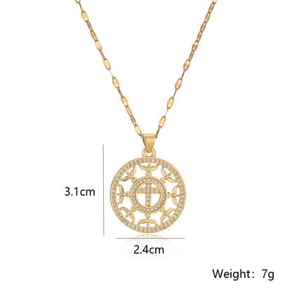 Simple Style Commute Round Copper Plating Inlay Zircon 18k Gold Plated Pendant Necklace