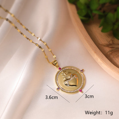 Simple Style Commute Round Copper Plating Inlay Zircon 18k Gold Plated Pendant Necklace