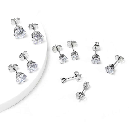 5 Pairs Basic Modern Style Geometric Inlay Stainless Steel Zircon Ear Studs