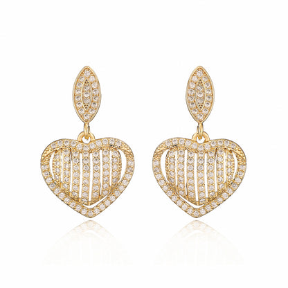 1 Pair Simple Style Commute Heart Shape Plating Inlay Copper Zircon 18k Gold Plated Drop Earrings