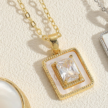 Cute Simple Style Square Copper Plating Chain Shell Zircon 14k Gold Plated White Gold Plated Pendant Necklace