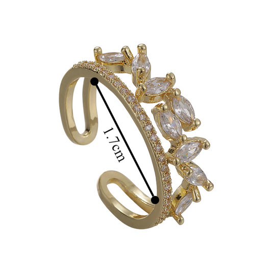 Luxurious Shiny Leaf Copper Plating White Gold Plated Gold Plated Open Rings