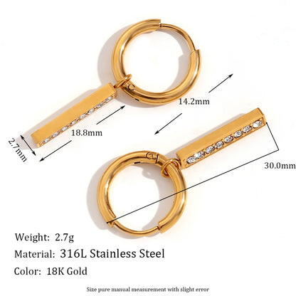 1 Pair Simple Style Classic Style Solid Color Plating Inlay Stainless Steel Rhinestones 18k Gold Plated Drop Earrings