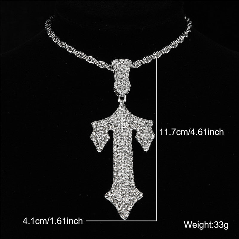 Hip-hop Cross Lock Rhinestones Stainless Steel Alloy Wholesale Pendant Necklace