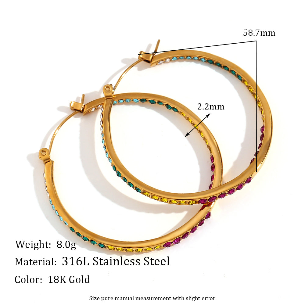 1 Pair Simple Style Classic Style Color Block Plating Inlay Stainless Steel Rhinestones 18k Gold Plated Earrings