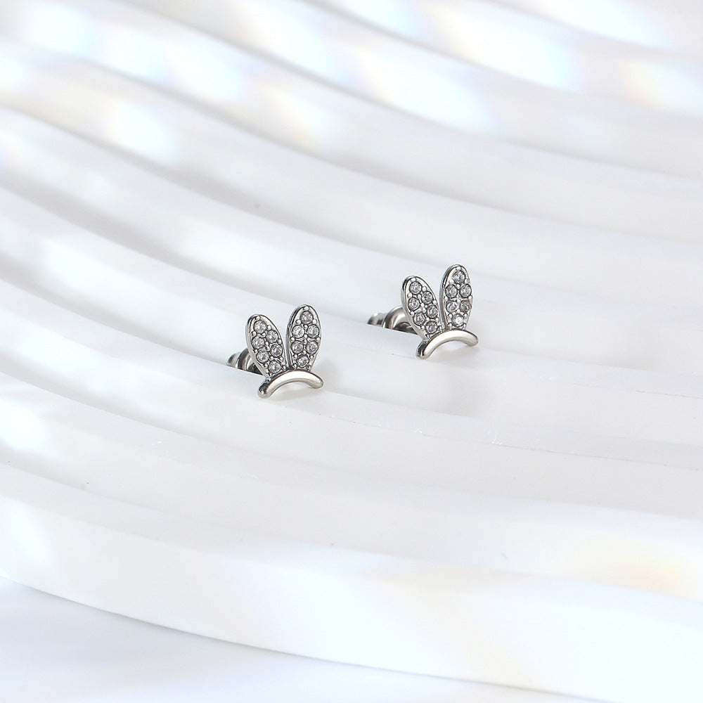 1 Pair Simple Style Butterfly Inlay Titanium Steel Rhinestones Ear Studs