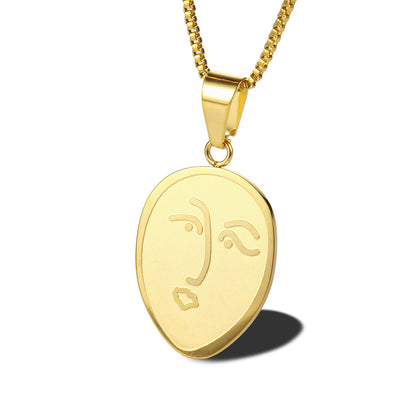 Wholesale Ig Style Human Face Titanium Steel Gold Plated Pendant Necklace