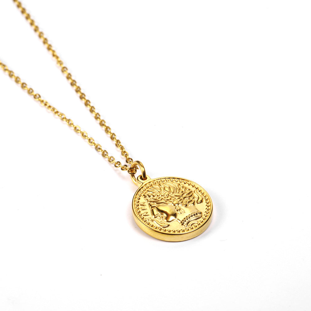 Wholesale Retro Commute Solid Color Titanium Steel Plating Gold Plated Pendant Necklace