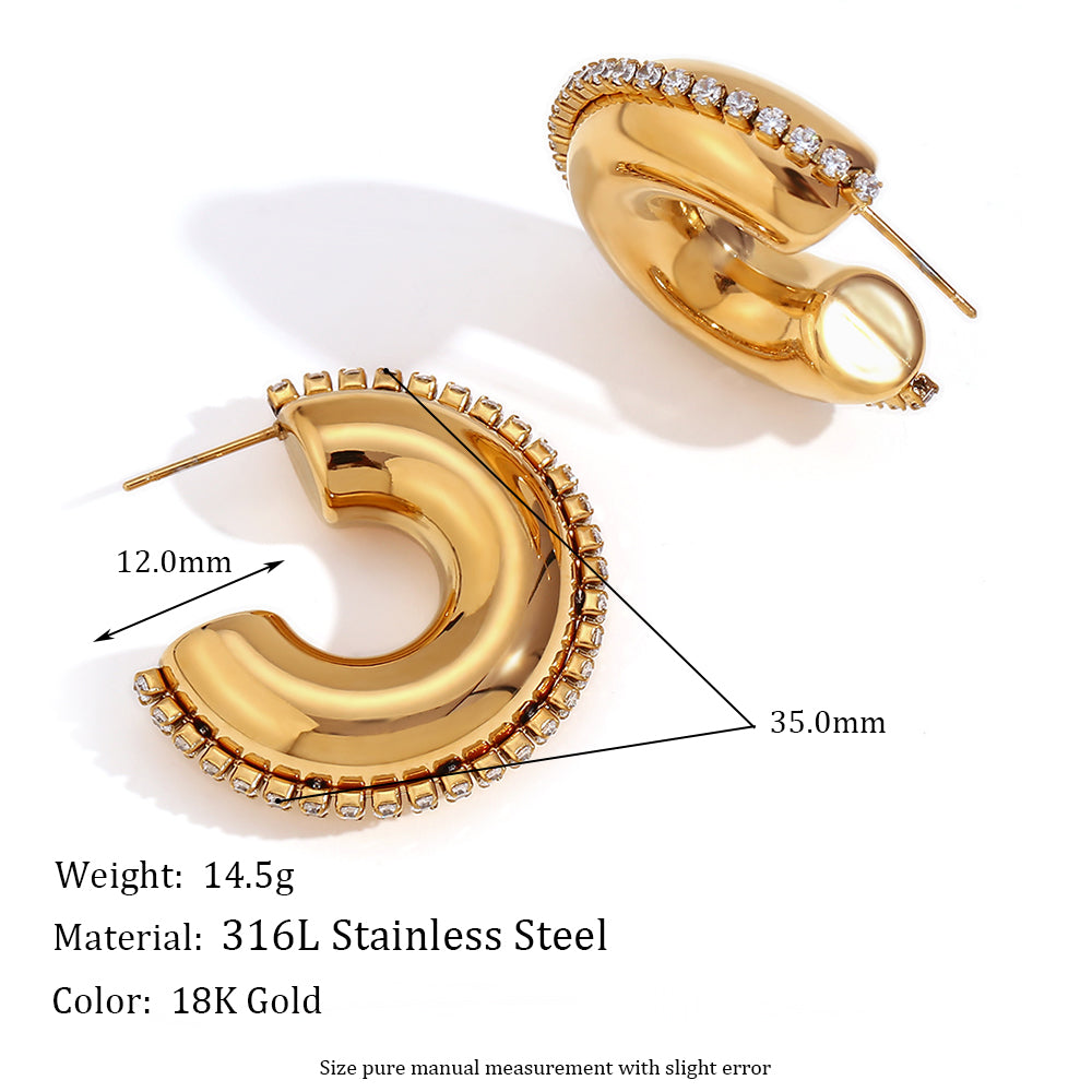 1 Pair Simple Style Solid Color Plating Inlay Stainless Steel Rhinestones 18k Gold Plated Ear Studs