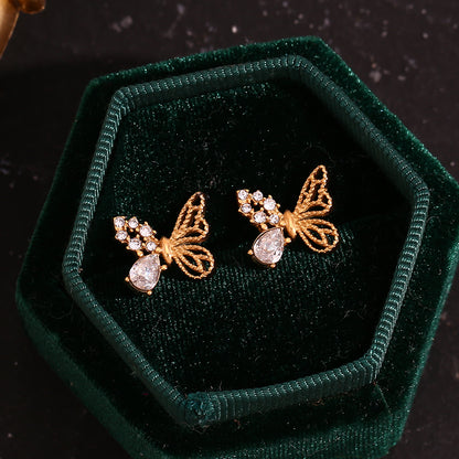 1 Pair Simple Style Classic Style Butterfly Plating Inlay Stainless Steel Zircon 18k Gold Plated Ear Studs