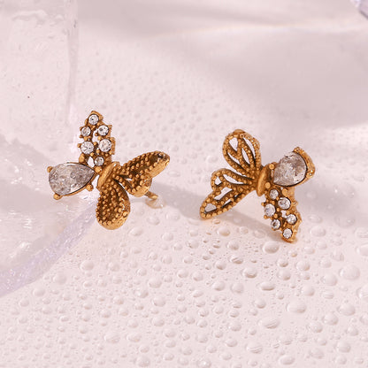 1 Pair Simple Style Classic Style Butterfly Plating Inlay Stainless Steel Zircon 18k Gold Plated Ear Studs