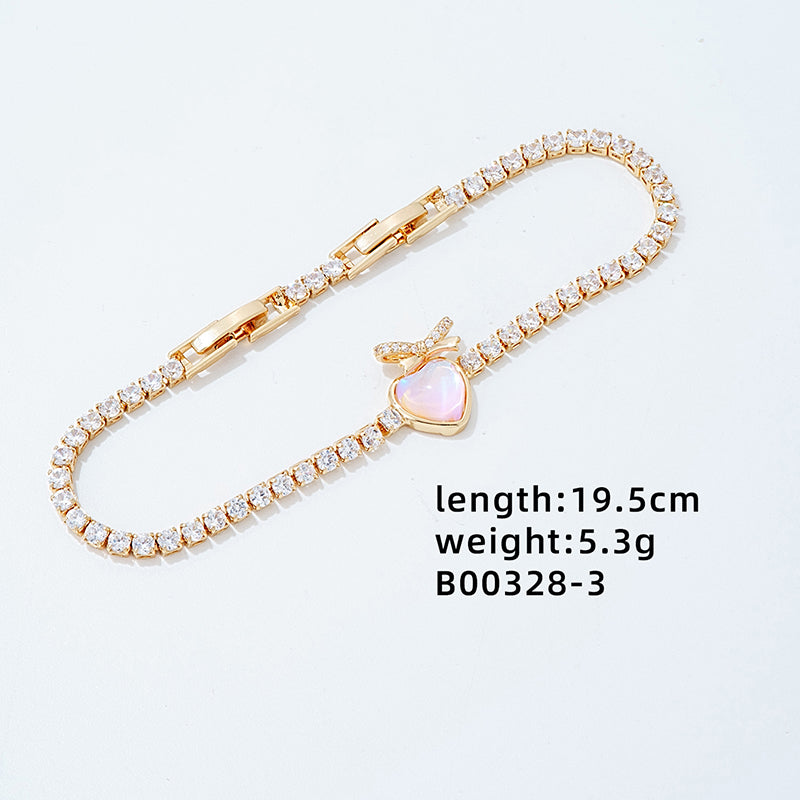 Luxurious Heart Shape Copper Plating Inlay Zircon White Gold Plated Gold Plated Bracelets