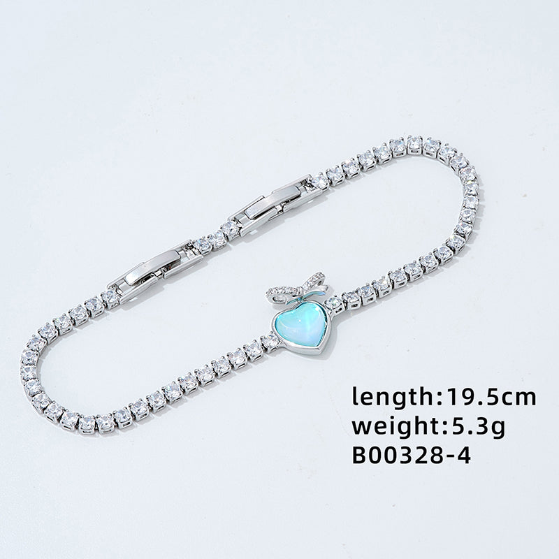 Luxurious Heart Shape Copper Plating Inlay Zircon White Gold Plated Gold Plated Bracelets