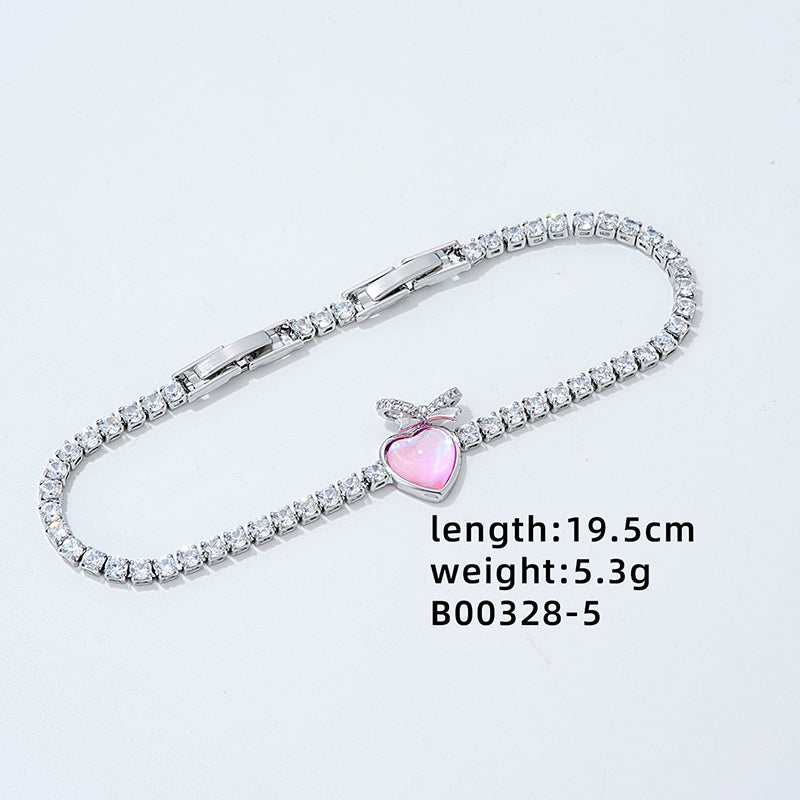 Luxurious Heart Shape Copper Plating Inlay Zircon White Gold Plated Gold Plated Bracelets