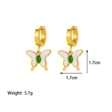 1 Pair Retro Commute Butterfly Polishing Plating Inlay Titanium Steel Artificial Gemstones Shell 18k Gold Plated Drop Earrings
