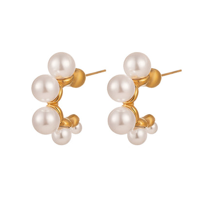 1 Pair Retro Baroque Style Geometric Solid Color Epoxy Plating Inlay Titanium Steel Artificial Pearls 18k Gold Plated Ear Studs