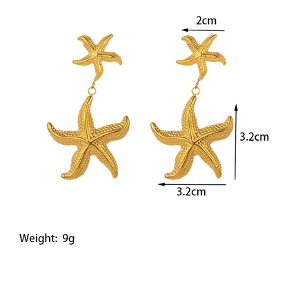 1 Pair Marine Style Pentagram Plating Titanium Steel 18k Gold Plated Drop Earrings