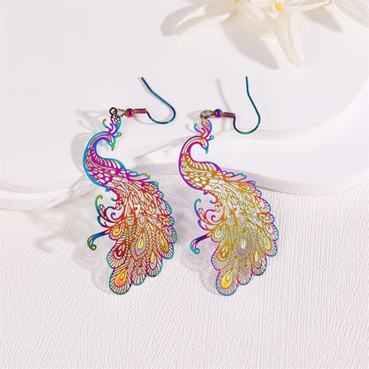 1 Pair Retro Simple Style Peacock Leaves Plating Stainless Steel 18k Gold Plated Drop Earrings