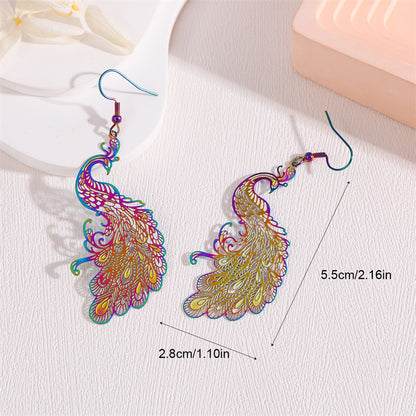 1 Pair Retro Simple Style Peacock Leaves Plating Stainless Steel 18k Gold Plated Drop Earrings