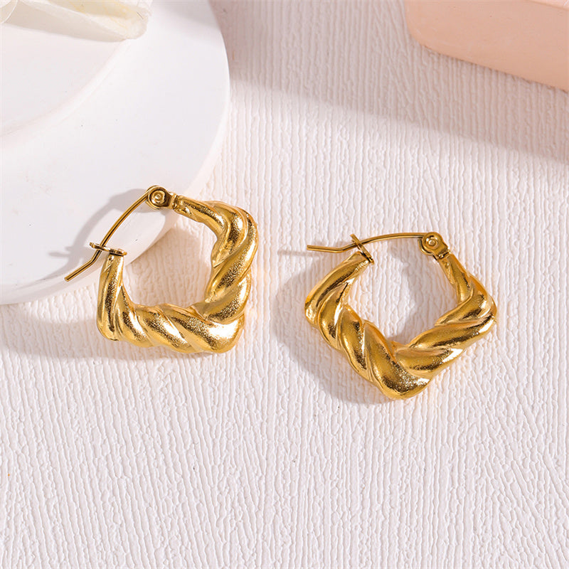 1 Pair Simple Style Irregular Square Twist Plating Stainless Steel 18k Gold Plated Earrings