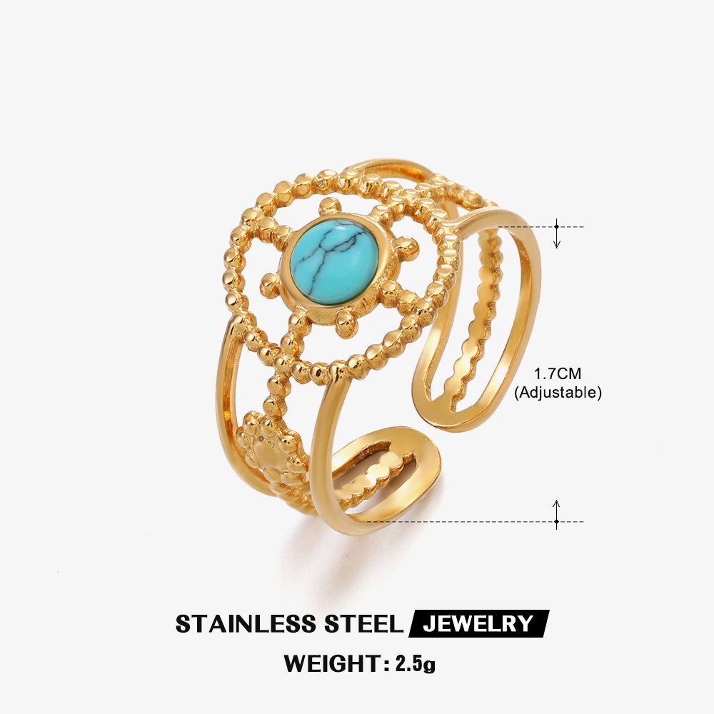 Modern Style Simple Style Geometric Stainless Steel Plating Inlay Turquoise 18k Gold Plated Open Rings