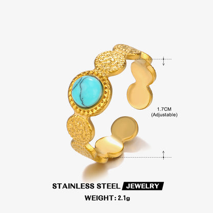 Modern Style Simple Style Geometric Stainless Steel Plating Inlay Turquoise 18k Gold Plated Open Rings