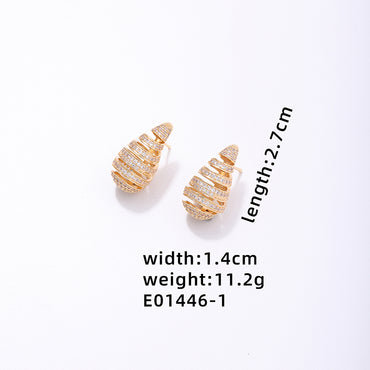 1 Pair Simple Style Water Droplets Plating Hollow Out Inlay Copper Zircon White Gold Plated Gold Plated Ear Studs