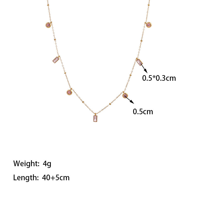 Wholesale Vintage Style Geometric Solid Color Titanium Steel Plating Inlay 18k Gold Plated Artificial Diamond Necklace