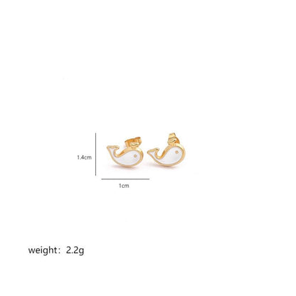 1 Pair Cute Moon Whale Enamel Plating Inlay Stainless Steel Zircon 18k Gold Plated Ear Studs