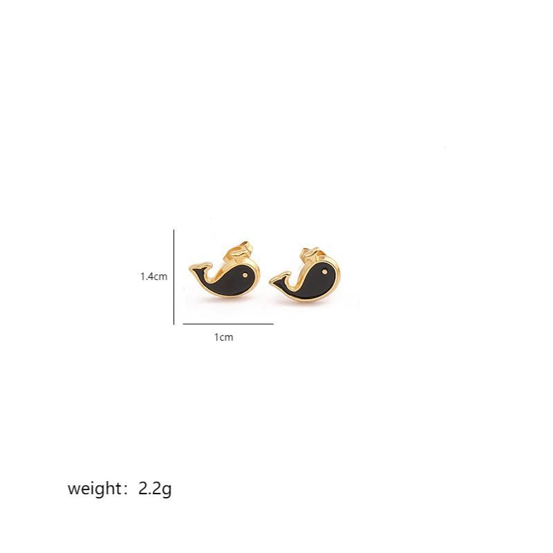 1 Pair Cute Moon Whale Enamel Plating Inlay Stainless Steel Zircon 18k Gold Plated Ear Studs