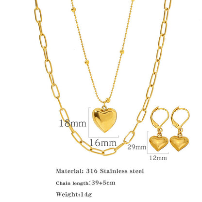 Simple Style Heart Shape Stainless Steel Plating 24k Gold Plated Jewelry Set