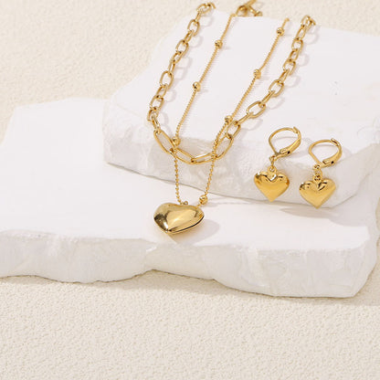 Simple Style Heart Shape Stainless Steel Plating 24k Gold Plated Jewelry Set