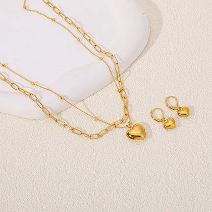 Simple Style Heart Shape Stainless Steel Plating 24k Gold Plated Jewelry Set