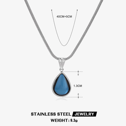 Retro Water Droplets Stainless Steel Plating Inlay Zircon Pendant Necklace