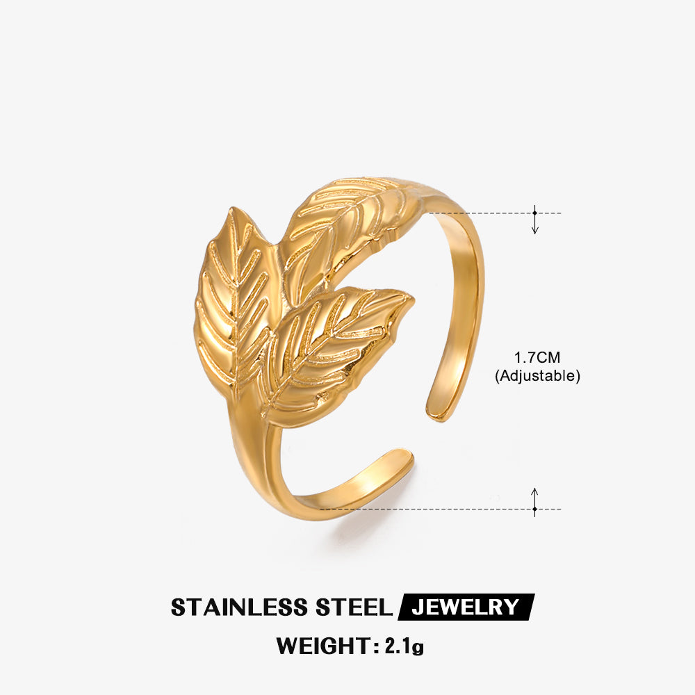 Simple Style Leaf Stainless Steel Plating Open Ring