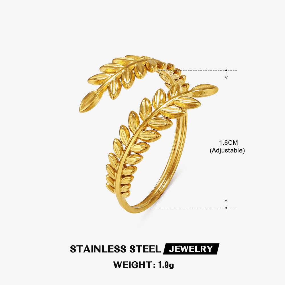 Simple Style Leaf Stainless Steel Plating Open Ring