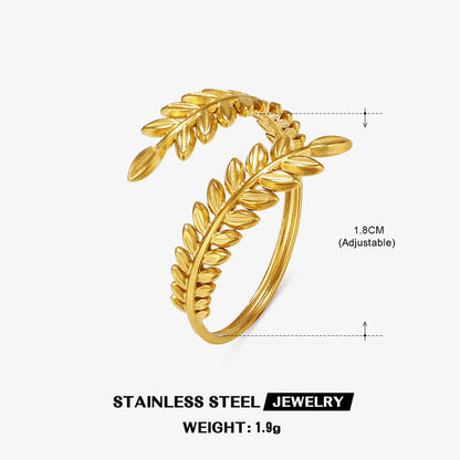 Simple Style Leaf Stainless Steel Plating Open Ring