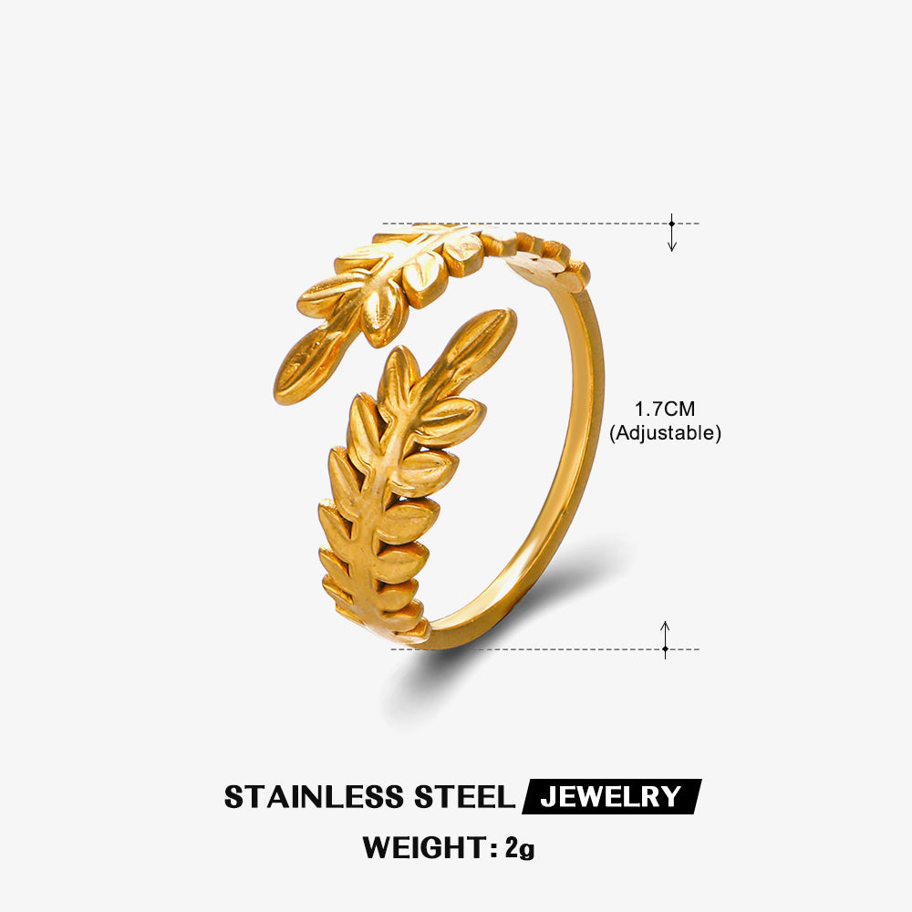 Simple Style Leaf Stainless Steel Plating Open Ring