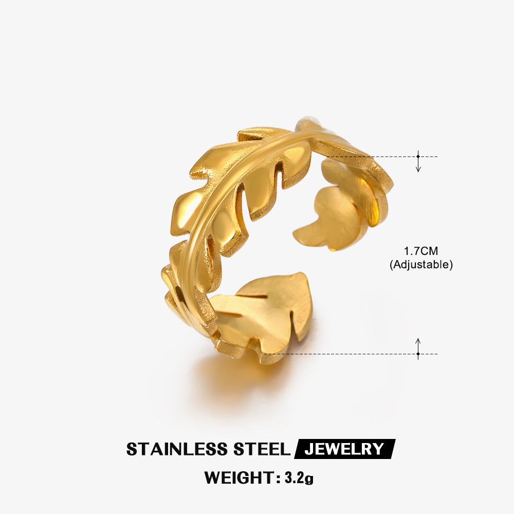 Simple Style Leaf Stainless Steel Plating Open Ring